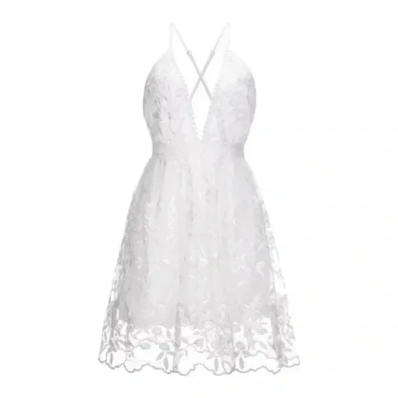 021 Boho White Floral Embroidered Formal Wedding Prom Dress - Picture 8 of 9